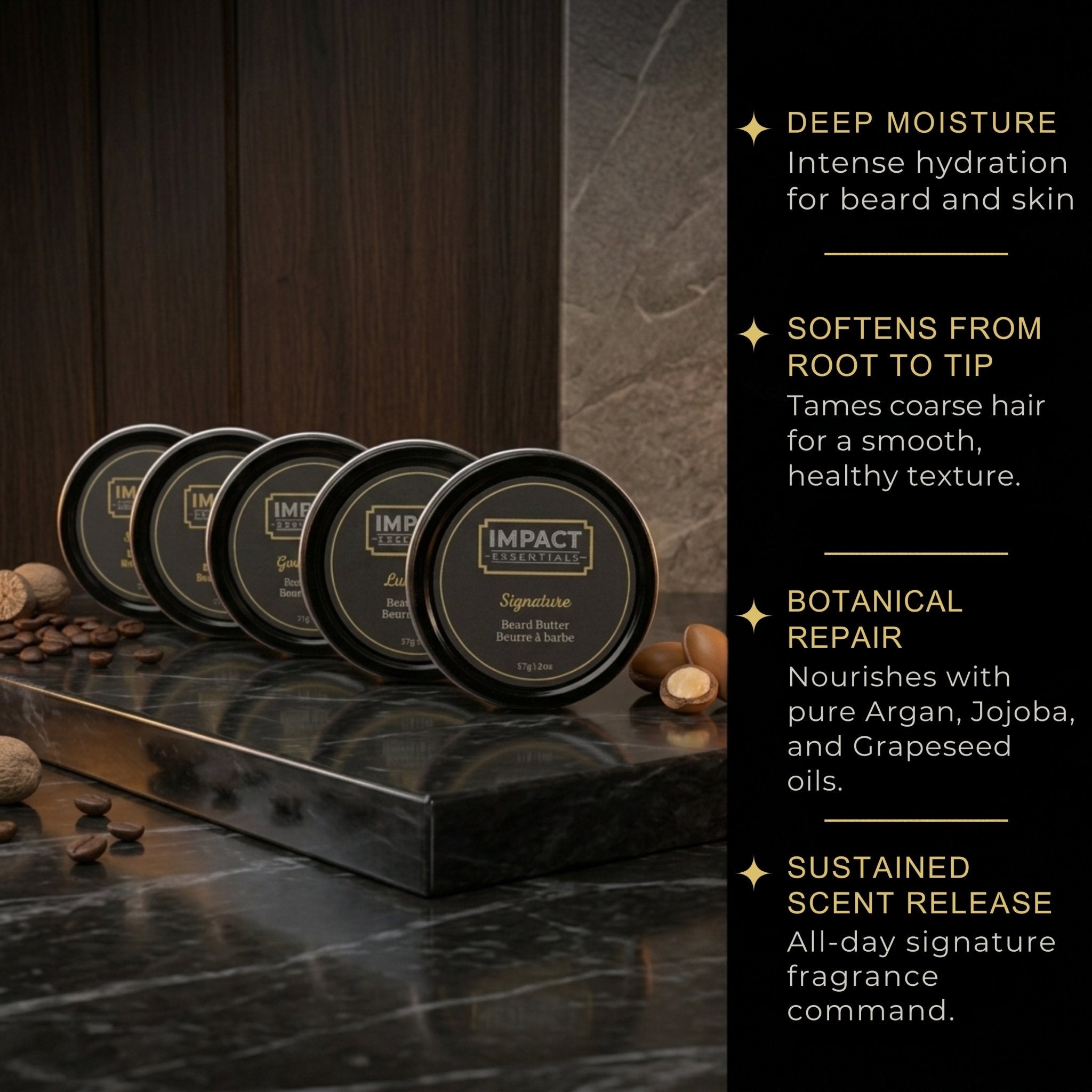 Premium natural beard butter texture inside dark luxury styling background