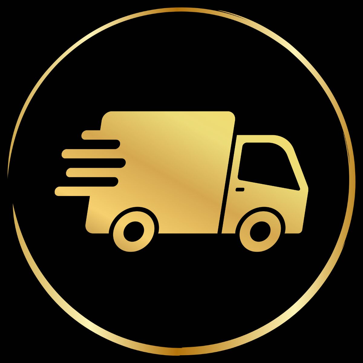 Gold delivery truck icon on a black background